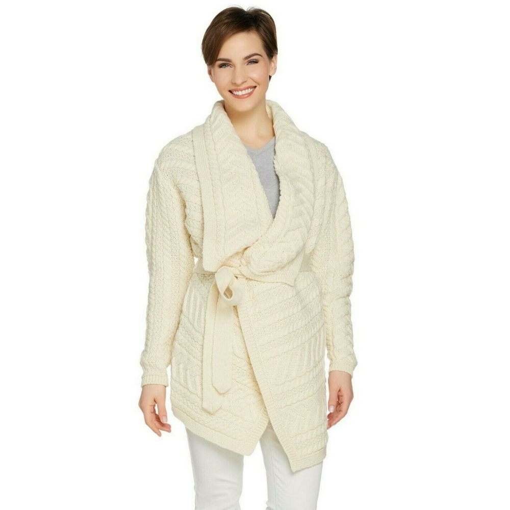 NWOT Aran Crafts Wool Cardigan Sweater XL Beige